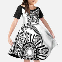 Philippines Eagle Sun Family Matching Off Shoulder Maxi Dress and Hawaiian Shirt Filipino Agila Polynesian Tattoo Black Color