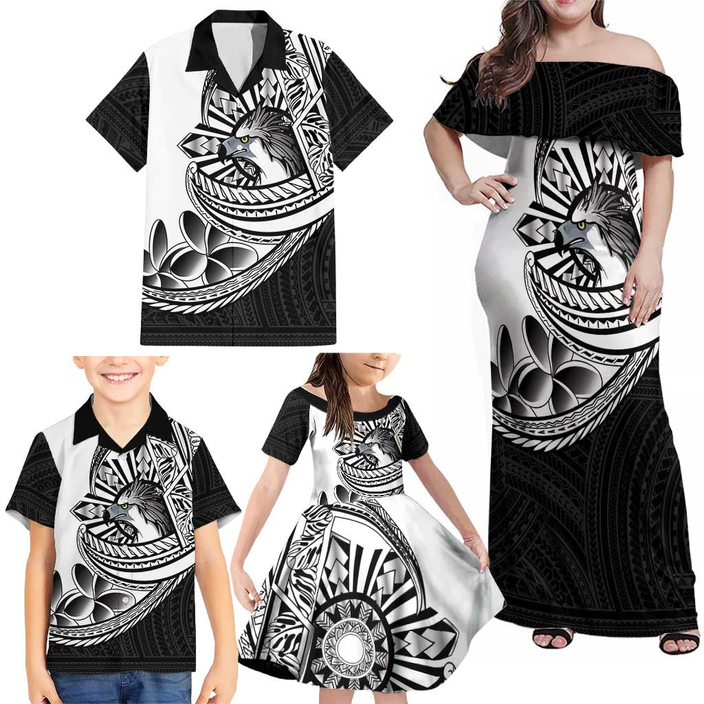 Philippines Eagle Sun Family Matching Off Shoulder Maxi Dress and Hawaiian Shirt Filipino Agila Polynesian Tattoo Black Color LT14 - Polynesian Pride