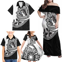 Philippines Eagle Sun Family Matching Off Shoulder Maxi Dress and Hawaiian Shirt Filipino Agila Polynesian Tattoo Black Color