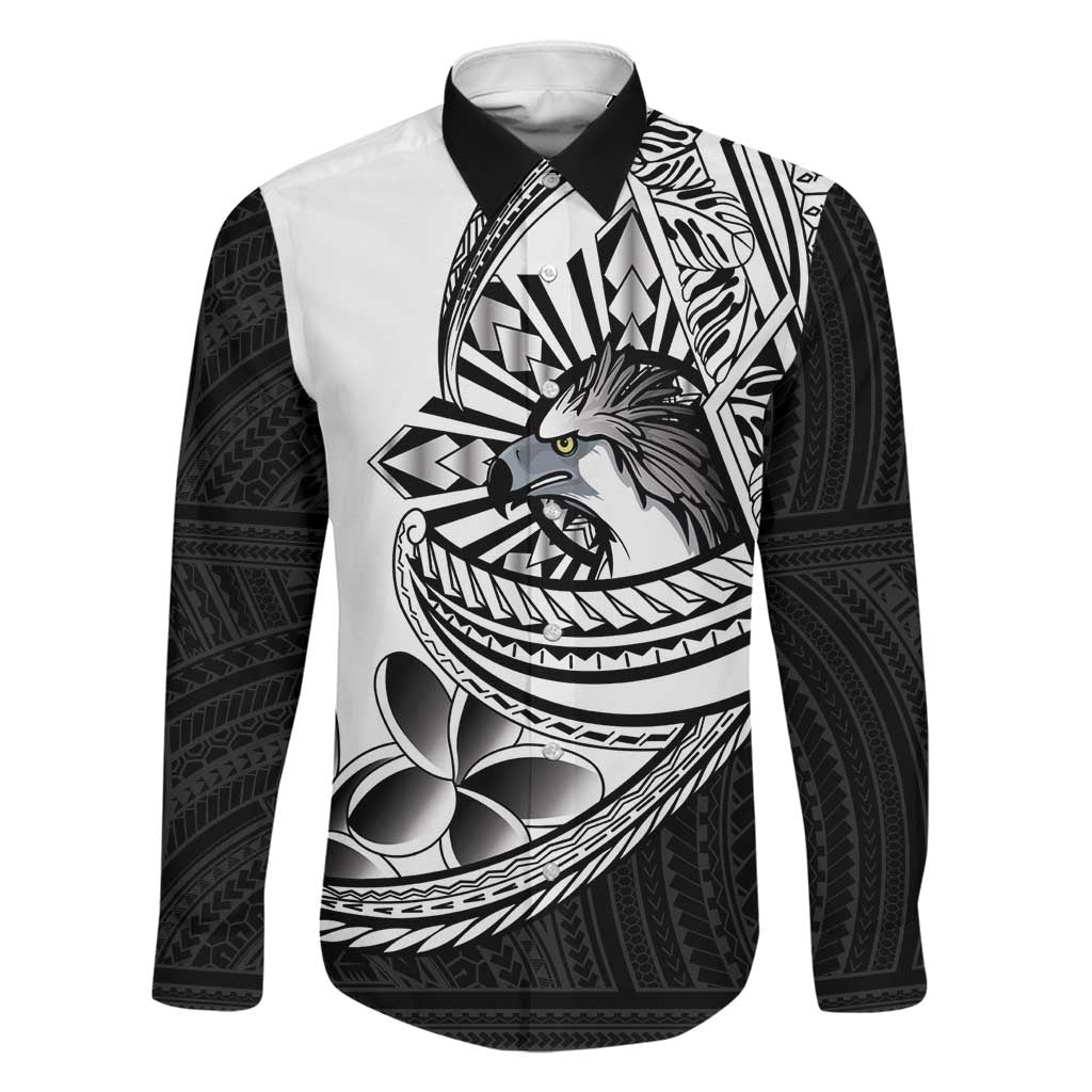 Philippines Eagle Sun Family Matching Off Shoulder Maxi Dress and Hawaiian Shirt Filipino Agila Polynesian Tattoo Black Color