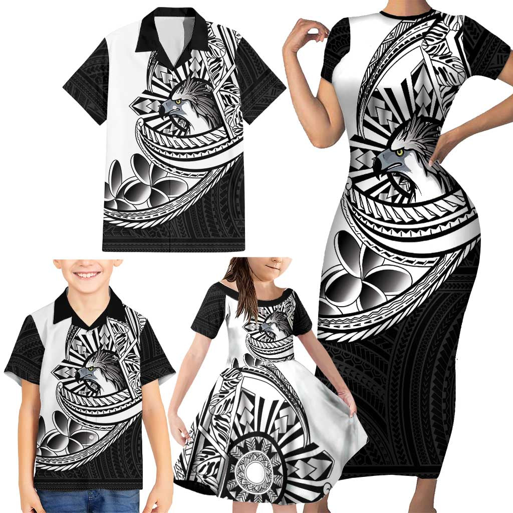 Philippines Eagle Sun Family Matching Short Sleeve Bodycon Dress and Hawaiian Shirt Filipino Agila Polynesian Tattoo Black Color LT14 - Polynesian Pride