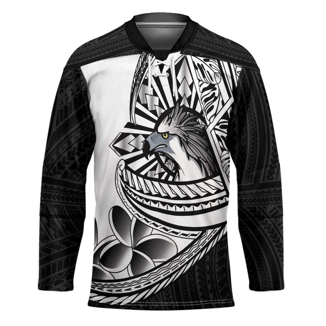 Philippines Eagle Sun Hockey Jersey Filipino Agila Polynesian Tattoo Black Color LT14 Unisex Black - Polynesian Pride