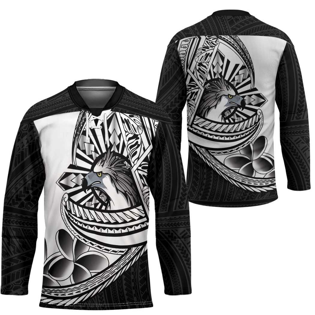 Philippines Eagle Sun Hockey Jersey Filipino Agila Polynesian Tattoo Black Color LT14 - Polynesian Pride