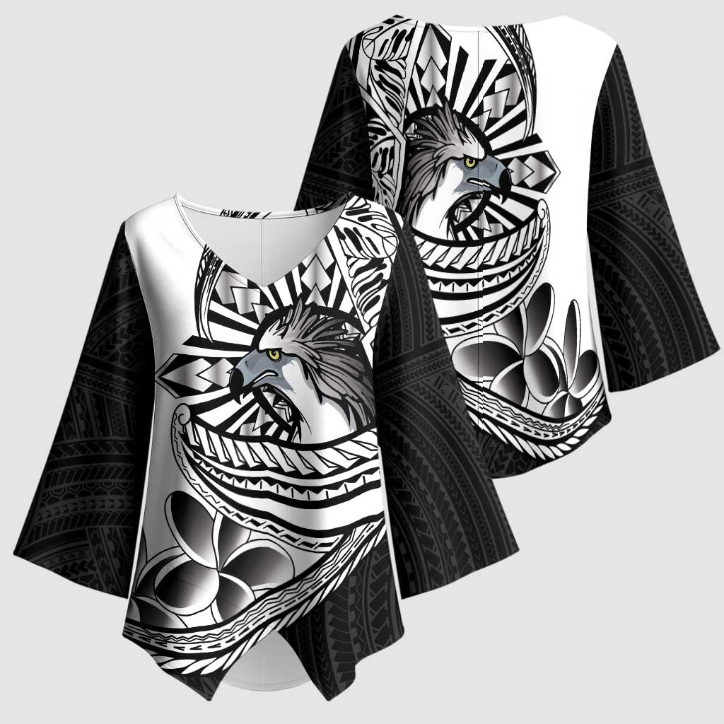 Philippines Eagle Sun Kimono Sleeve Blouse Filipino Agila Polynesian Tattoo Black Color LT14 - Polynesian Pride