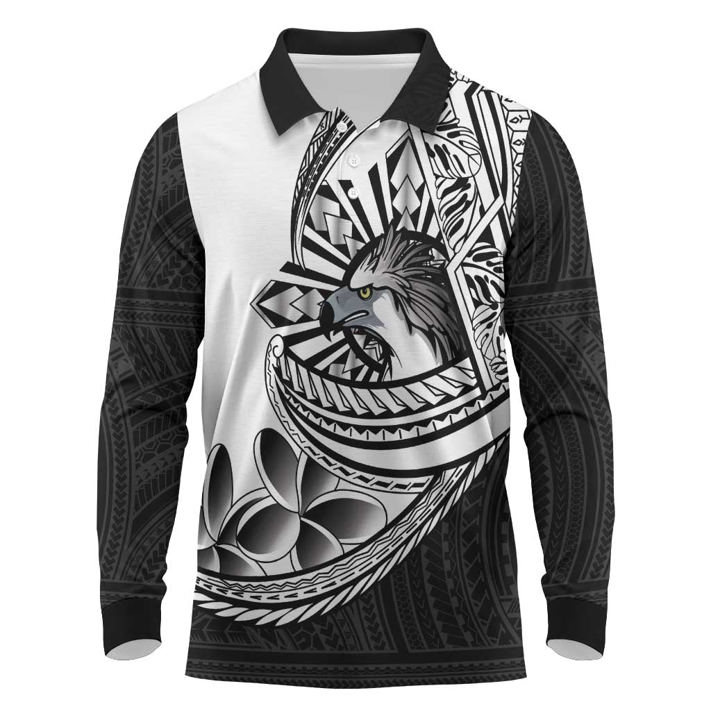 Philippines Eagle Sun Long Sleeve Polo Shirt Filipino Agila Polynesian Tattoo Black Color LT14 Black - Polynesian Pride
