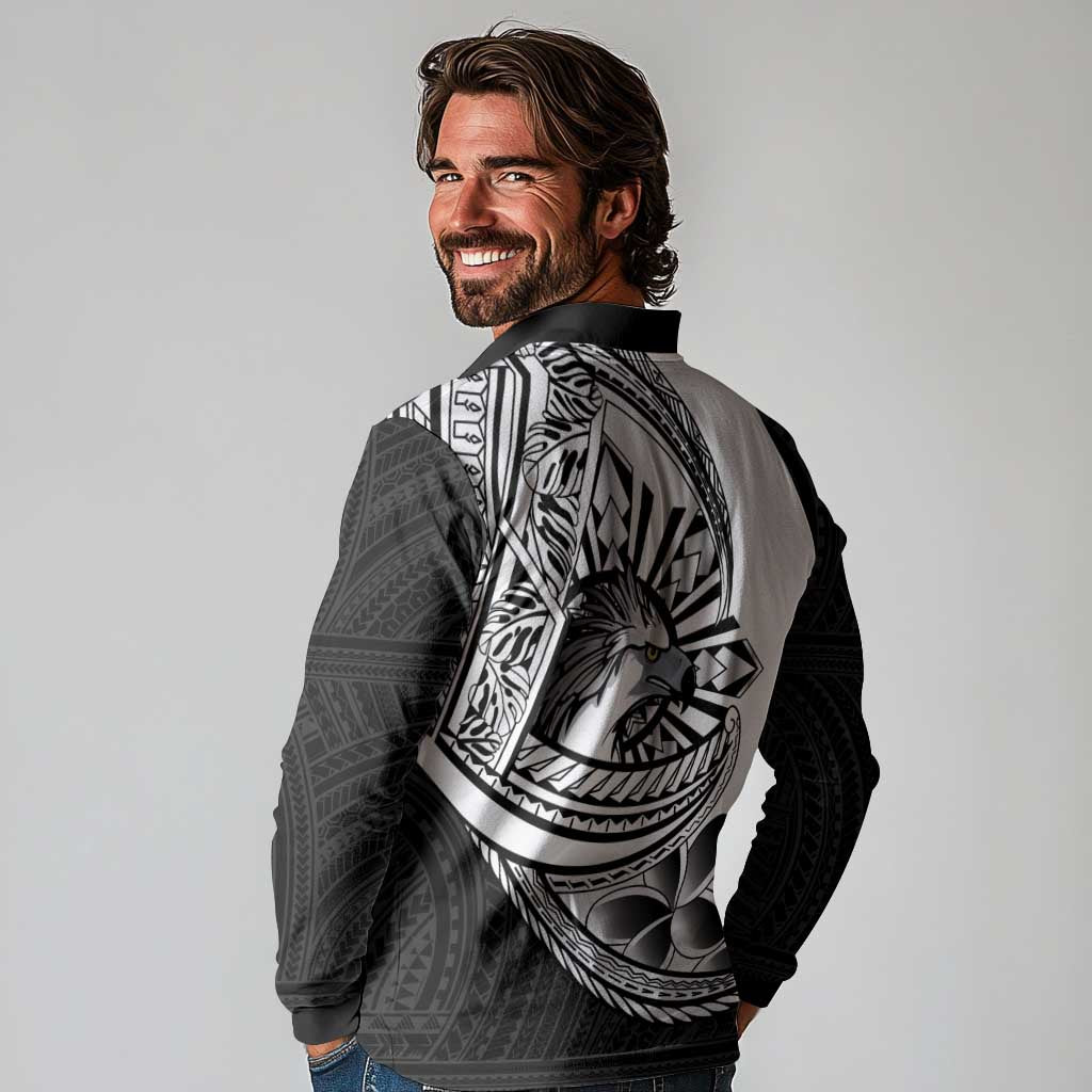 Philippines Eagle Sun Long Sleeve Polo Shirt Filipino Agila Polynesian Tattoo Black Color LT14 - Polynesian Pride