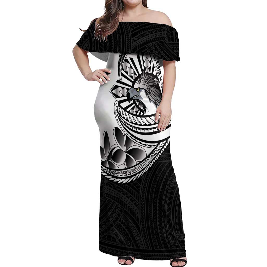 Philippines Eagle Sun Off Shoulder Maxi Dress Filipino Agila Polynesian Tattoo Black Color LT14 Women Black - Polynesian Pride