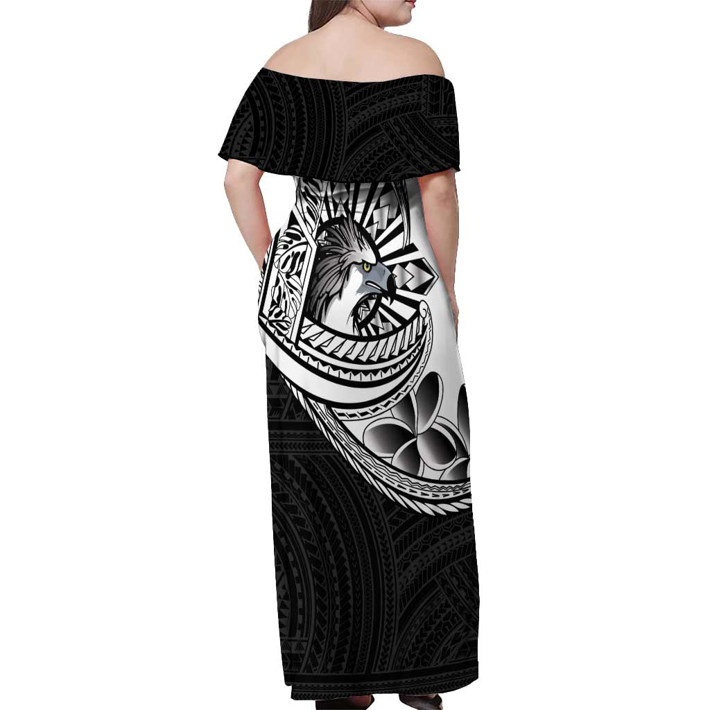 Philippines Eagle Sun Off Shoulder Maxi Dress Filipino Agila Polynesian Tattoo Black Color LT14 - Polynesian Pride
