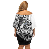Philippines Eagle Sun Off Shoulder Short Dress Filipino Agila Polynesian Tattoo Black Color