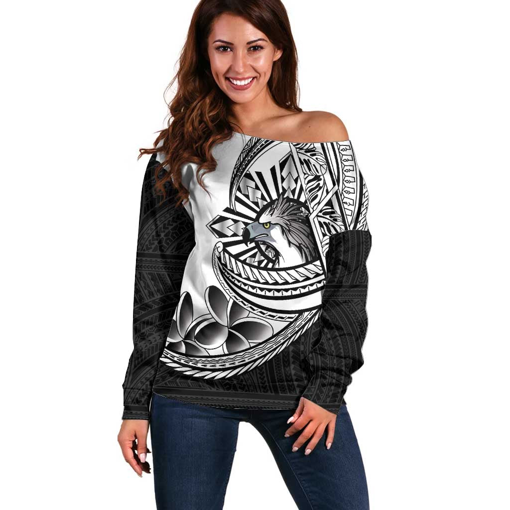 Philippines Eagle Sun Off Shoulder Sweater Filipino Agila Polynesian Tattoo Black Color LT14 Women Black - Polynesian Pride