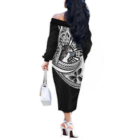 Philippines Eagle Sun Off The Shoulder Long Sleeve Dress Filipino Agila Polynesian Tattoo Black Color LT14 - Polynesian Pride