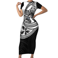 Philippines Eagle Sun Short Sleeve Bodycon Dress Filipino Agila Polynesian Tattoo Black Color