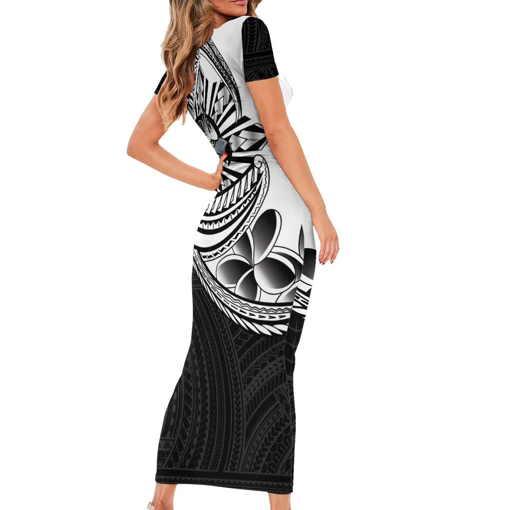 Philippines Eagle Sun Short Sleeve Bodycon Dress Filipino Agila Polynesian Tattoo Black Color