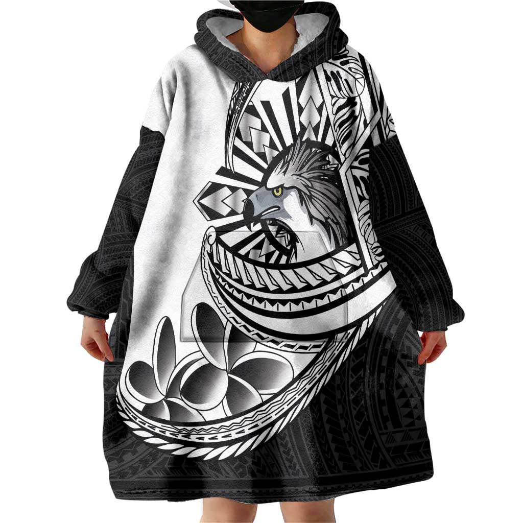 Philippines Eagle Sun Wearable Blanket Hoodie Filipino Agila Polynesian Tattoo Black Color