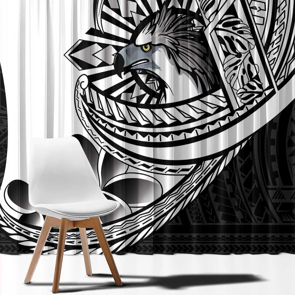 Philippines Eagle Sun Window Curtain Filipino Agila Polynesian Tattoo Black Color LT14 - Polynesian Pride