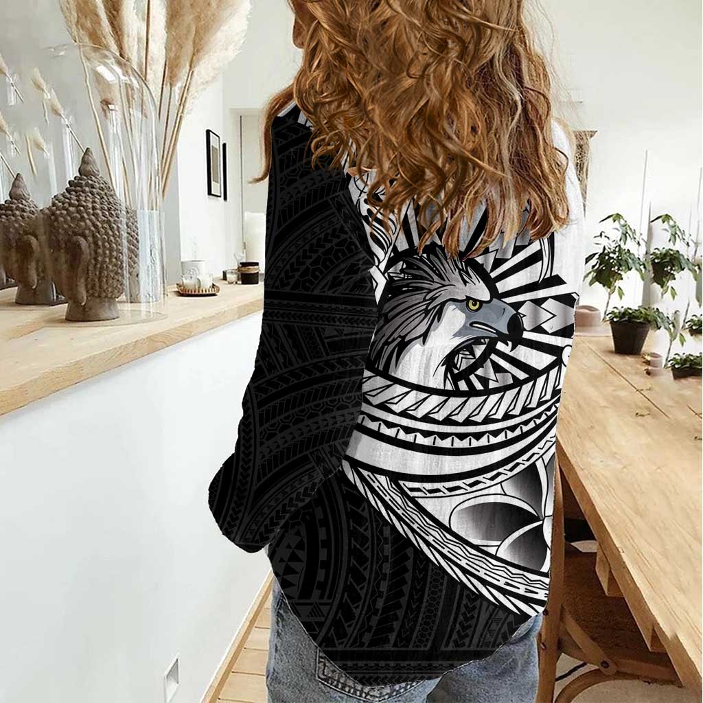 Philippines Eagle Sun Women Casual Shirt Filipino Agila Polynesian Tattoo Black Color LT14 - Polynesian Pride