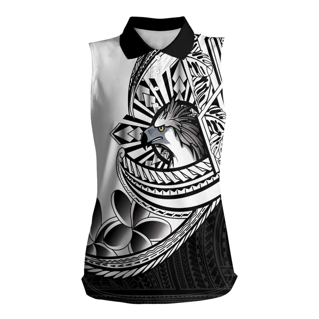 Philippines Eagle Sun Women Sleeveless Polo Shirt Filipino Agila Polynesian Tattoo Black Color LT14 Female Black - Polynesian Pride