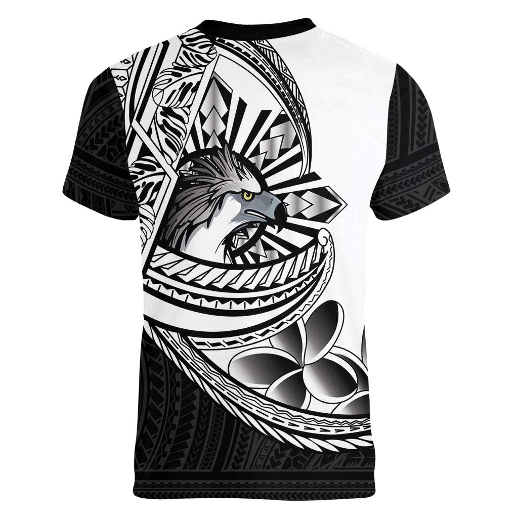 Philippines Eagle Sun Women V-Neck T-Shirt Filipino Agila Polynesian Tattoo Black Color LT14 - Polynesian Pride