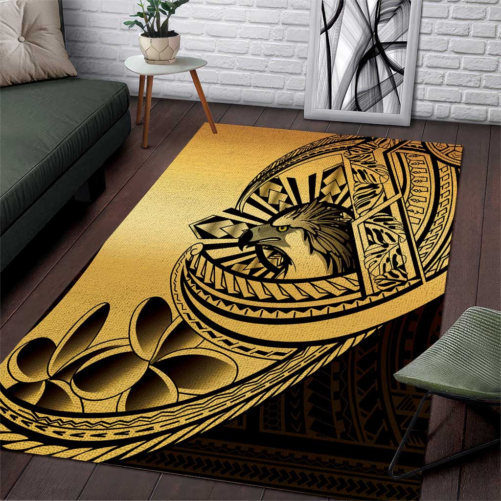 Philippines Eagle Sun Area Rug Filipino Agila Polynesian Tattoo Gold Color
