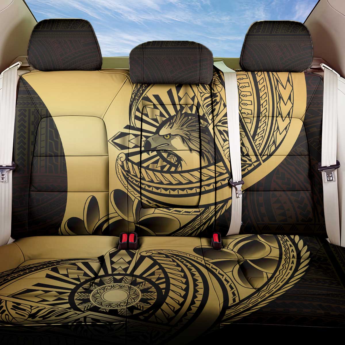 Philippines Eagle Sun Back Car Seat Cover Filipino Agila Polynesian Tattoo Gold Color LT14 One Size Gold - Polynesian Pride