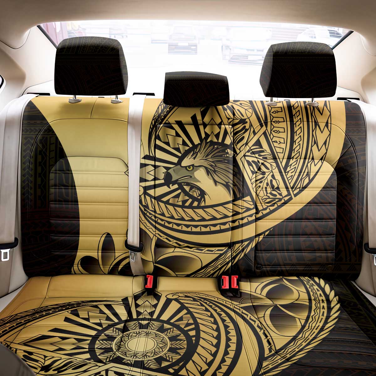 Philippines Eagle Sun Back Car Seat Cover Filipino Agila Polynesian Tattoo Gold Color LT14 - Polynesian Pride