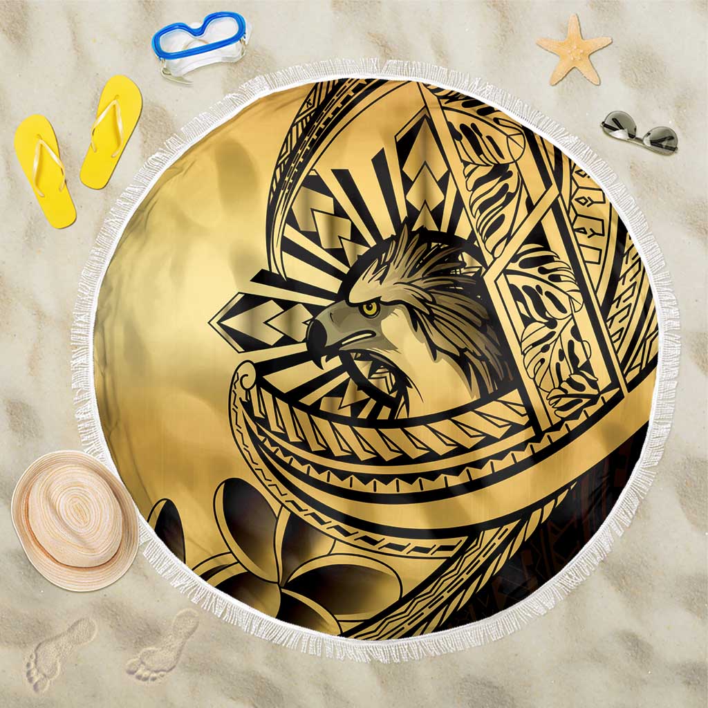 Philippines Eagle Sun Beach Blanket Filipino Agila Polynesian Tattoo Gold Color LT14 One Size 150cm Gold - Polynesian Pride