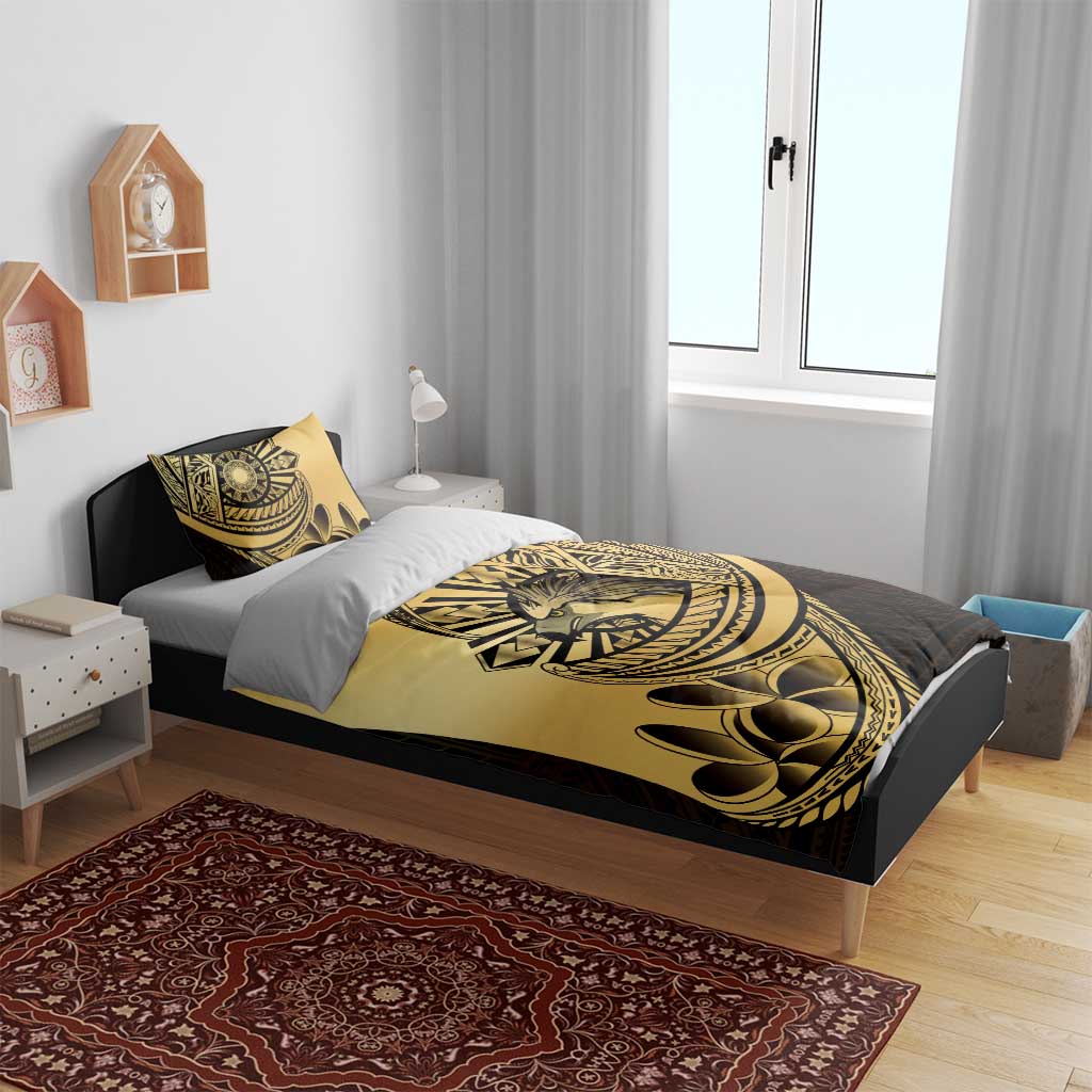 Philippines Eagle Sun Bedding Set Filipino Agila Polynesian Tattoo Gold Color LT14 - Polynesian Pride