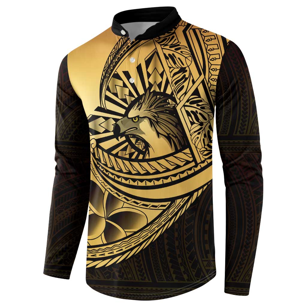 Philippines Eagle Sun Button Sweatshirt Filipino Agila Polynesian Tattoo Gold Color LT14 - Polynesian Pride