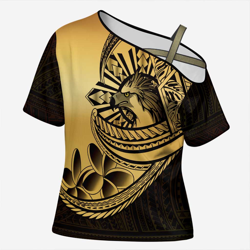 Philippines Eagle Sun Cross Shoulder Shirt Filipino Agila Polynesian Tattoo Gold Color LT14 Female Gold - Polynesian Pride