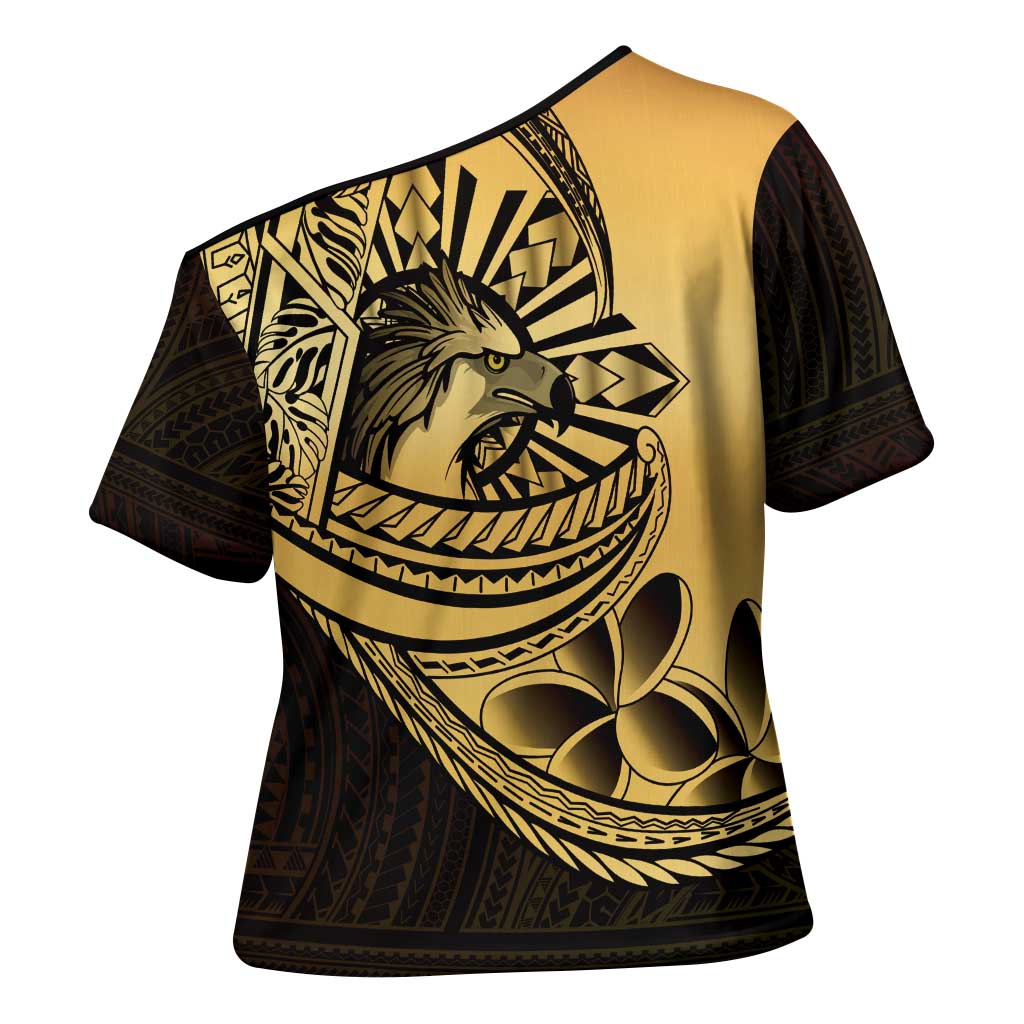Philippines Eagle Sun Cross Shoulder Shirt Filipino Agila Polynesian Tattoo Gold Color LT14 - Polynesian Pride