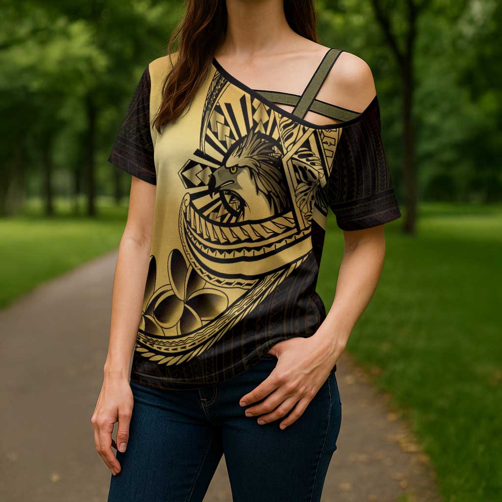 Philippines Eagle Sun Cross Shoulder Shirt Filipino Agila Polynesian Tattoo Gold Color LT14 - Polynesian Pride