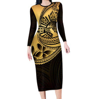 Philippines Eagle Sun Family Matching Long Sleeve Bodycon Dress and Hawaiian Shirt Filipino Agila Polynesian Tattoo Gold Color