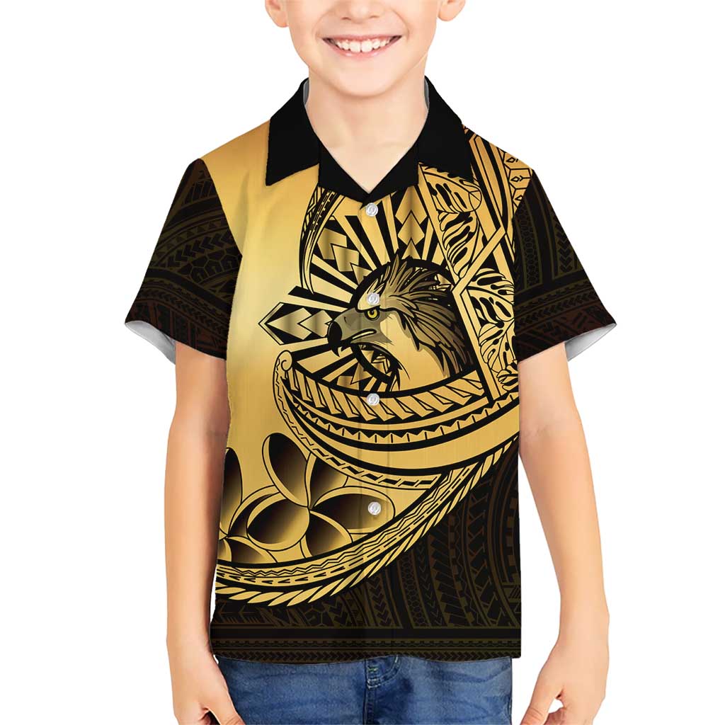 Philippines Eagle Sun Family Matching Long Sleeve Bodycon Dress and Hawaiian Shirt Filipino Agila Polynesian Tattoo Gold Color