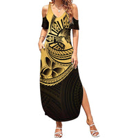 Philippines Eagle Sun Family Matching Summer Maxi Dress and Hawaiian Shirt Filipino Agila Polynesian Tattoo Gold Color