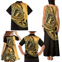 Philippines Eagle Sun Family Matching Tank Maxi Dress and Hawaiian Shirt Filipino Agila Polynesian Tattoo Gold Color
