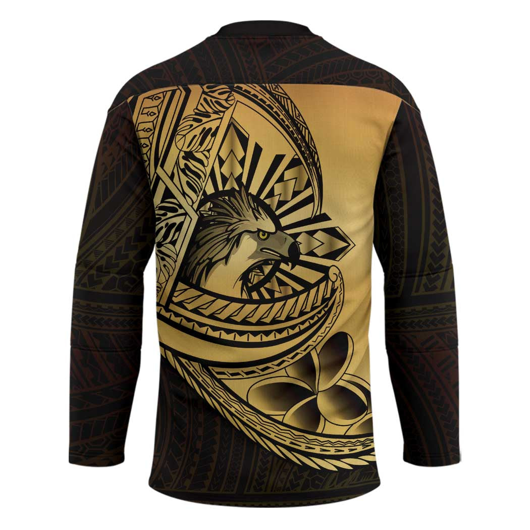 Philippines Eagle Sun Hockey Jersey Filipino Agila Polynesian Tattoo Gold Color LT14 - Polynesian Pride