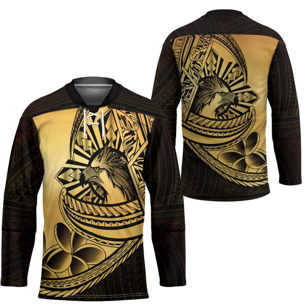 Philippines Eagle Sun Hockey Jersey Filipino Agila Polynesian Tattoo Gold Color LT14 - Polynesian Pride