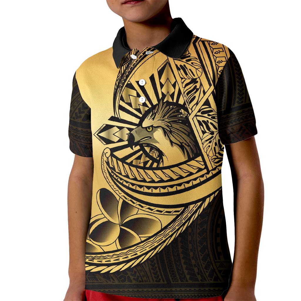 Philippines Eagle Sun Kid Polo Shirt Filipino Agila Polynesian Tattoo Gold Color LT14 Kid Gold - Polynesian Pride