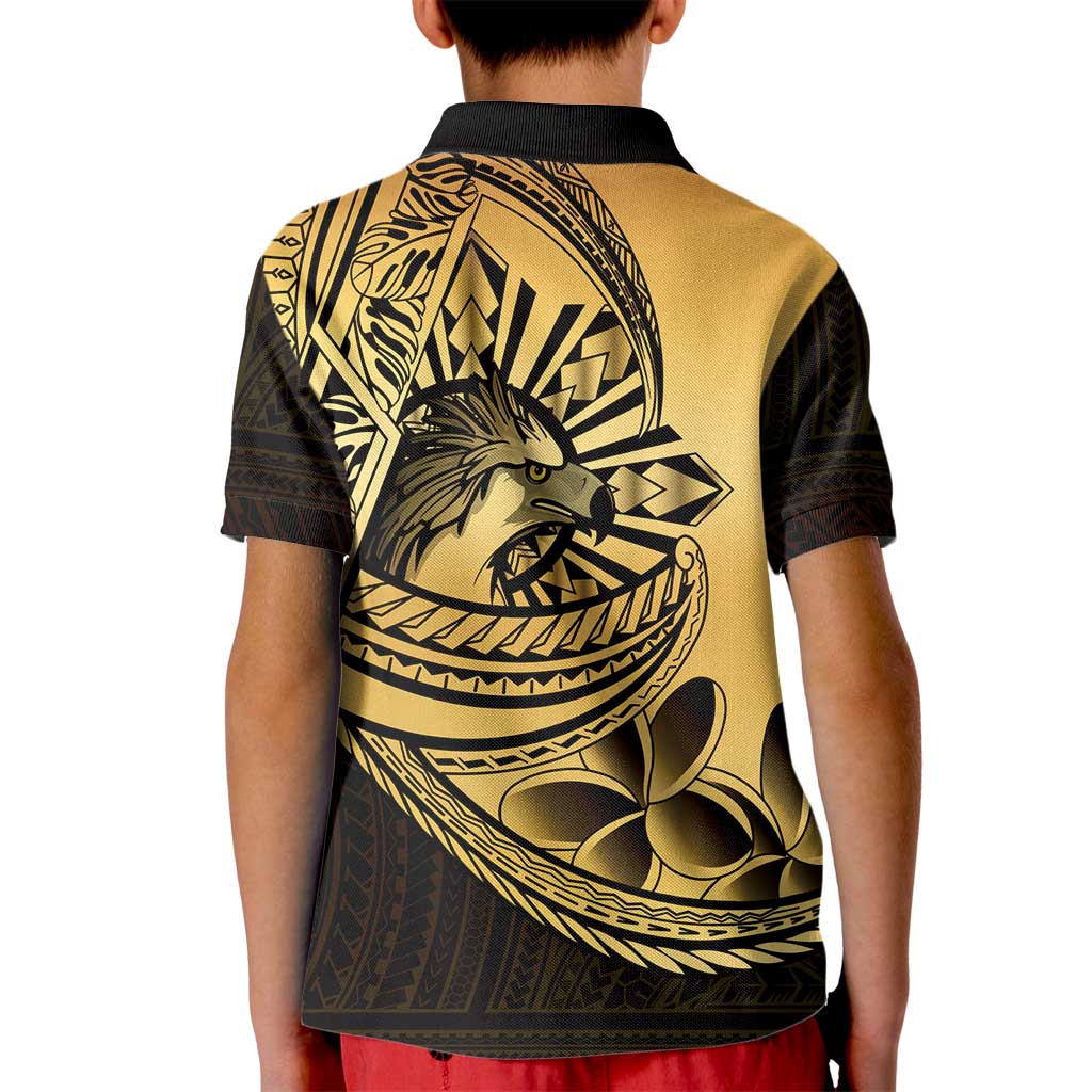 Philippines Eagle Sun Kid Polo Shirt Filipino Agila Polynesian Tattoo Gold Color LT14 - Polynesian Pride
