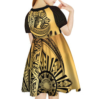 Philippines Eagle Sun Kid Short Sleeve Dress Filipino Agila Polynesian Tattoo Gold Color LT14 - Polynesian Pride