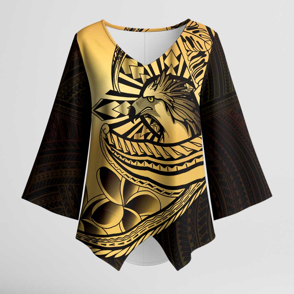 Philippines Eagle Sun Kimono Sleeve Blouse Filipino Agila Polynesian Tattoo Gold Color
