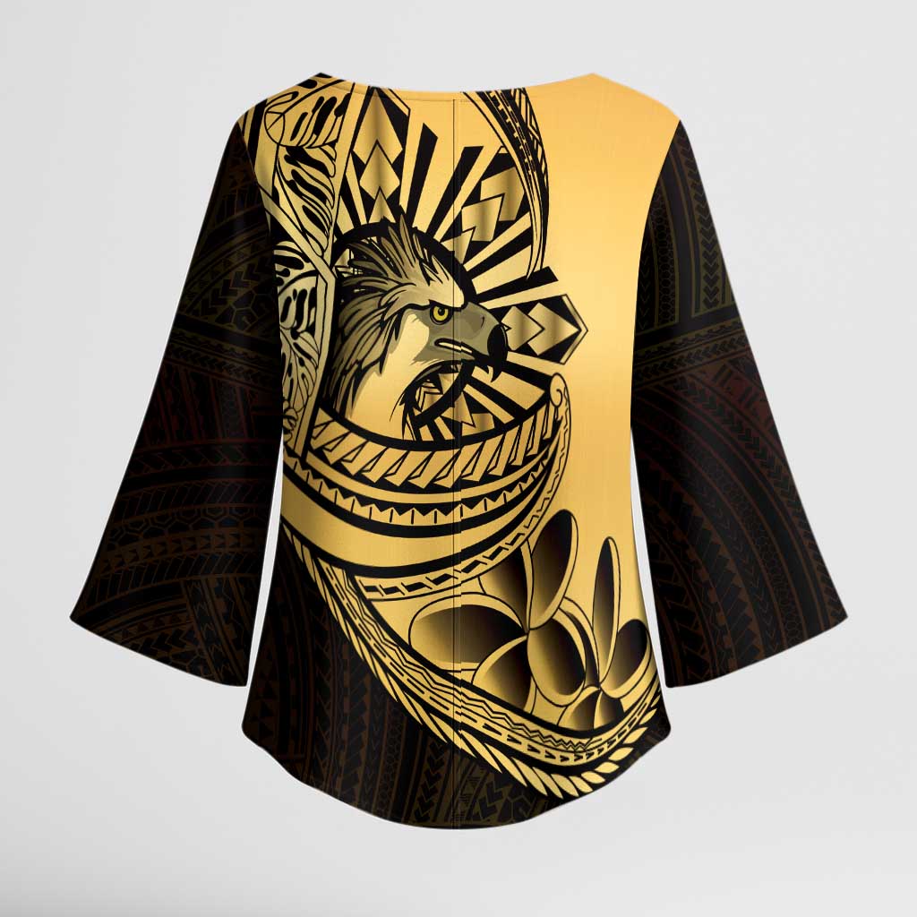 Philippines Eagle Sun Kimono Sleeve Blouse Filipino Agila Polynesian Tattoo Gold Color