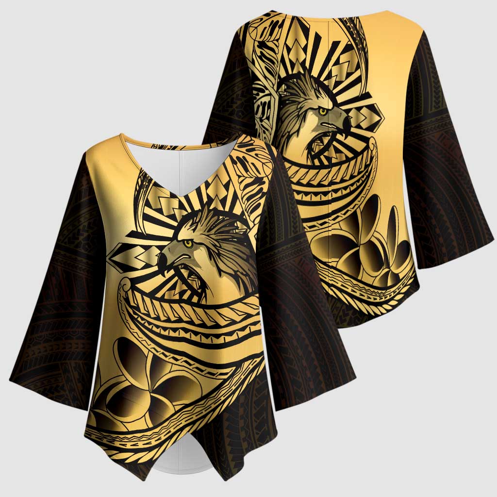 Philippines Eagle Sun Kimono Sleeve Blouse Filipino Agila Polynesian Tattoo Gold Color