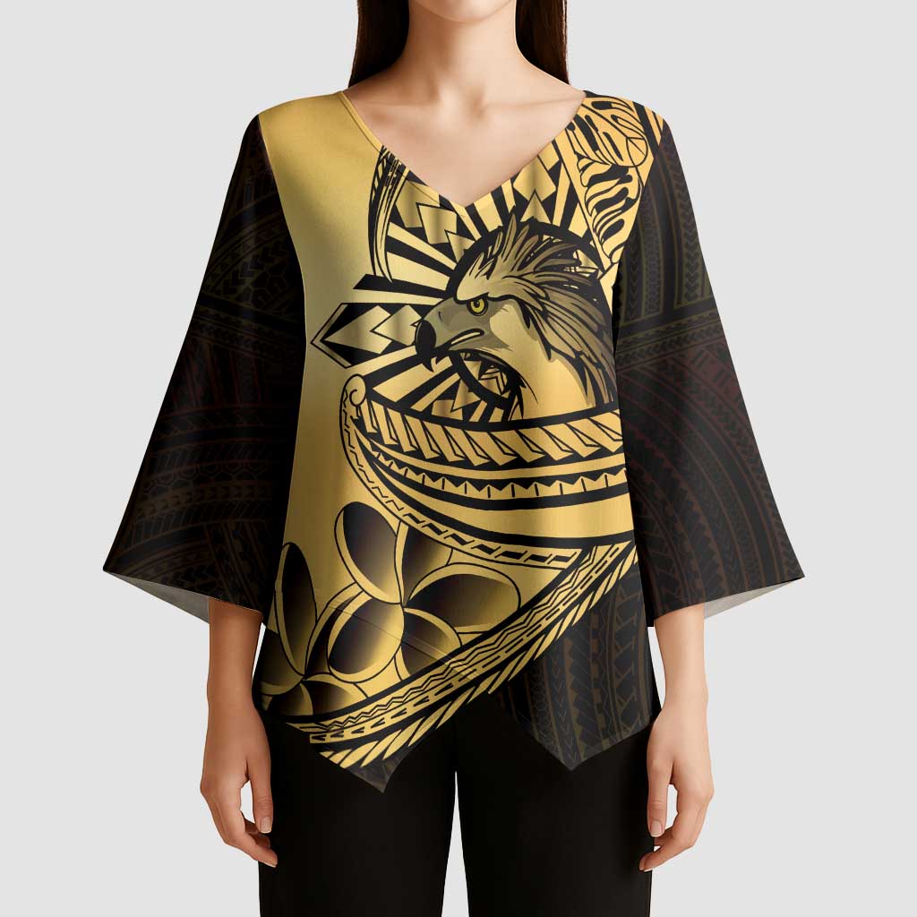 Philippines Eagle Sun Kimono Sleeve Blouse Filipino Agila Polynesian Tattoo Gold Color