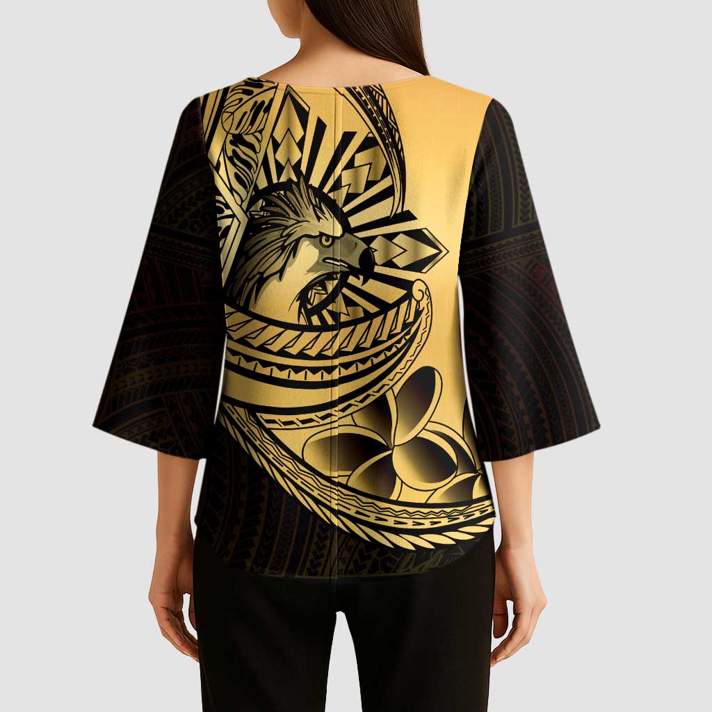 Philippines Eagle Sun Kimono Sleeve Blouse Filipino Agila Polynesian Tattoo Gold Color