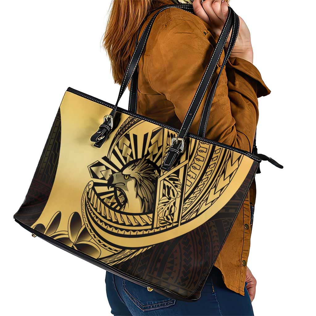 Philippines Eagle Sun Leather Tote Bag Filipino Agila Polynesian Tattoo Gold Color LT14 - Polynesian Pride