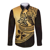 Philippines Eagle Sun Long Sleeve Button Shirt Filipino Agila Polynesian Tattoo Gold Color LT14 Unisex Gold - Polynesian Pride