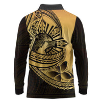 Philippines Eagle Sun Long Sleeve Polo Shirt Filipino Agila Polynesian Tattoo Gold Color