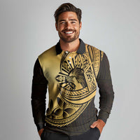 Philippines Eagle Sun Long Sleeve Polo Shirt Filipino Agila Polynesian Tattoo Gold Color