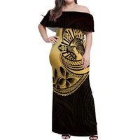 Philippines Eagle Sun Off Shoulder Maxi Dress Filipino Agila Polynesian Tattoo Gold Color